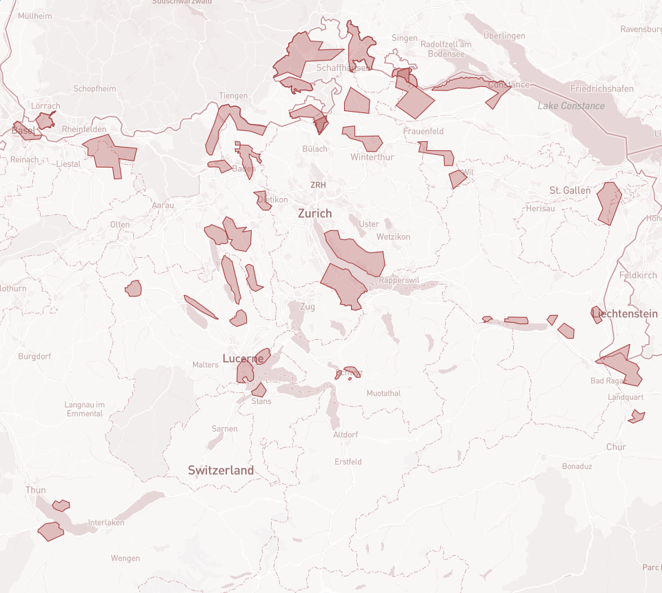 German-speaking Switzerland (Deutschschweiz) vineyard map